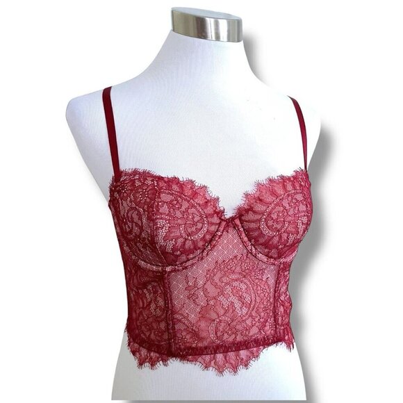 Victorias Secret Dream Angels 32C Bra Burgundy Red Lace Lined Strapless Longline - Picture 1 of 8